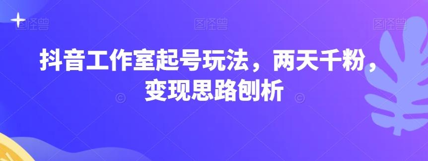 抖音工作室起号玩法，两天千粉，变现思路刨析-huitchan网创