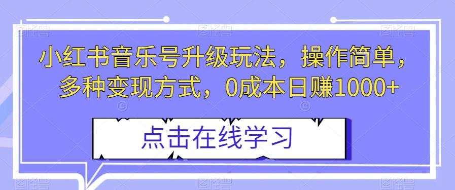 小红书音乐号升级玩法，操作简单，多种变现方式，0成本日赚1000+【揭秘】-huitchan网创