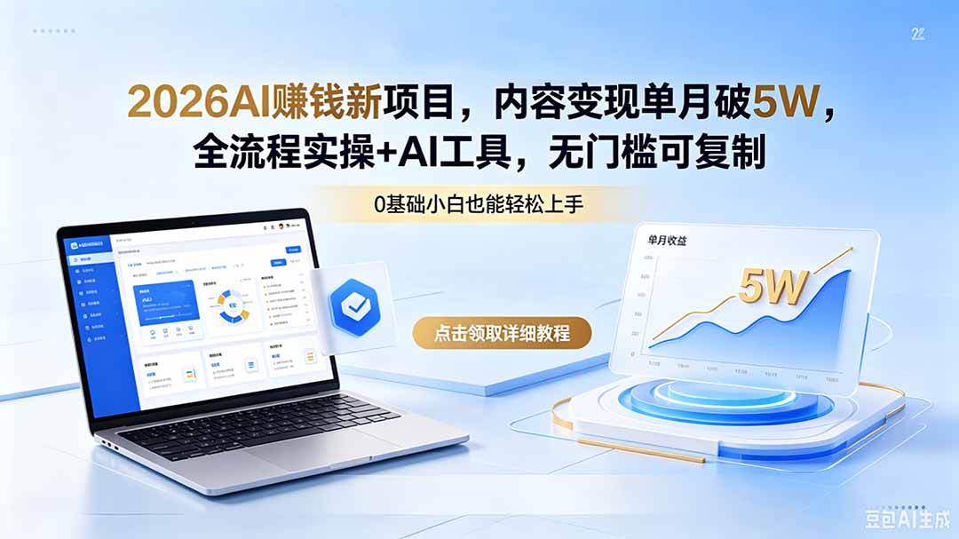 2026AI赚钱新项目，内容变现单月破5W，全流程实操+AI工具，无门槛可复制-huitchan网创