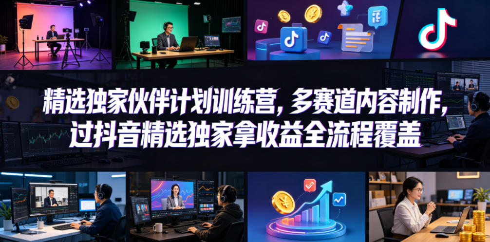 小豁食堂精选独家伙伴计划训练营，多赛道内容制作，过抖音精选独家拿收益全流程覆盖-huitchan网创
