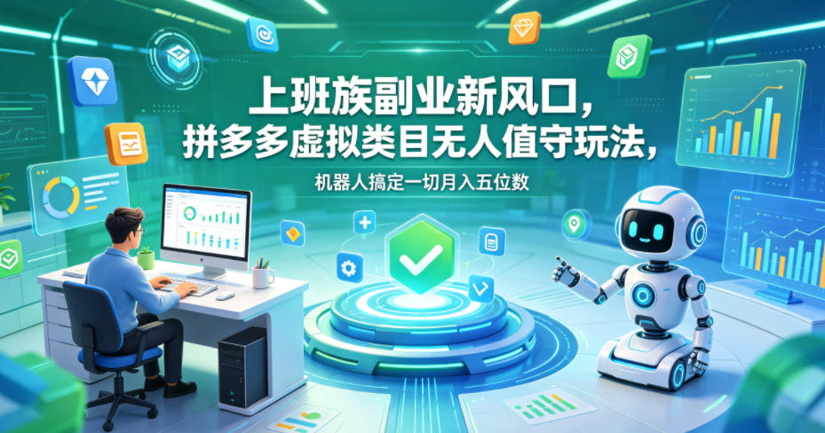 上班族副业新风口，拼多多虚拟类目无人值守玩法，机器人搞定一切月入五位数【揭秘】-huitchan网创