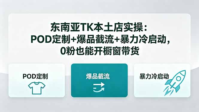 东南亚TK本土店实操-5月更新：POD定制+爆品截流+暴力冷启动，0粉也能开橱窗带货-huitchan网创