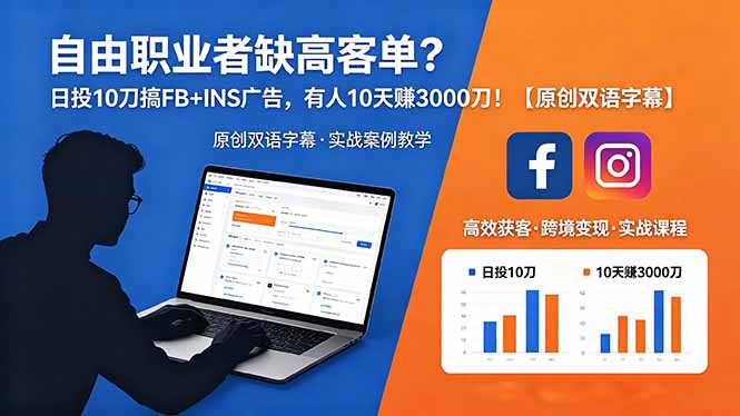 自由职业者缺高客单？日投 10 刀搞 FB+INS 广告，有人 10 天赚 3000 刀！【原创双语字幕】-huitchan网创