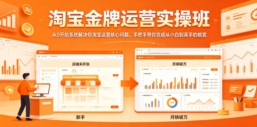 淘宝金牌运营实操班，从0开始系统解决你淘宝运营核心问题，手把手带你完成从小白到高手的蜕变-huitchan网创