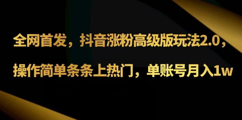 抖音涨粉高级版玩法3.0，操作简单条条上热门，单账号月入1w可批量矩阵（附1500素材）-huitchan网创