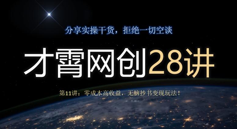 才霄网创28讲第11讲：零成本高收益，无脑抄书变现玩法！-huitchan网创
