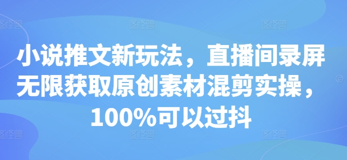 小说推文新玩法，直播间录屏无限获取原创素材混剪实操，100%可以过抖-huitchan网创