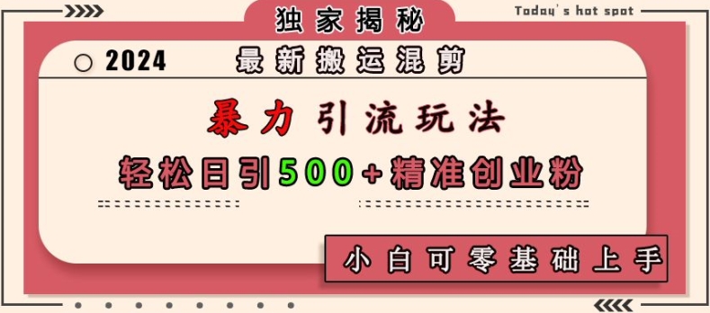 最新搬运混剪暴力引流玩法，轻松日引500+精准创业粉，小白可零基础上手-huitchan网创