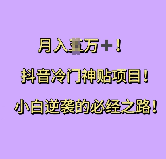 抖音冷门神贴项目，小白逆袭的必经之路，月入过W【揭秘】-huitchan网创