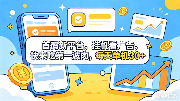 首码新平台，挂G自动看广告，快来吃第一波肉，每天单机30+，可矩阵放大【揭秘】-huitchan网创
