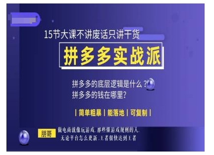 朋哥电商(拼多多实战派)，15节大课不讲废话只讲干货，简单粗暴 能落地 可复制-huitchan网创