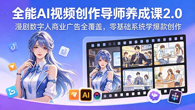 全能AI视频创作导师养成课2.0，漫剧数字人商业广告全覆盖，零基础系统学爆款创作-huitchan网创