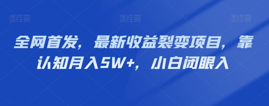 全网首发，最新收益裂变项目，靠认知月入5W+，小白闭眼入-huitchan网创