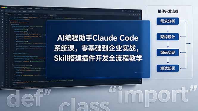 AI 编程助手 Claude Code 系统课，零基础到企业实战，Skill 搭建插件开发全流程教学-huitchan网创