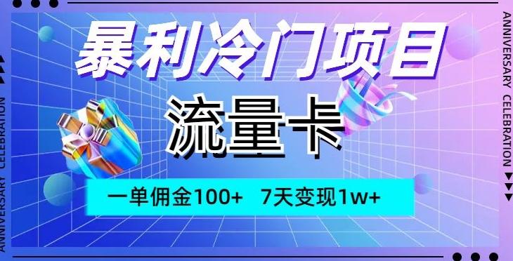 暴利冷门项目，流量卡，一单佣金100+，7天变现1w+-huitchan网创