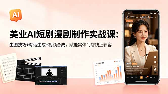 美业AI短剧漫剧制作实战课：生图技巧+对话生成+视频合成，赋能实体门店线上获客-huitchan网创