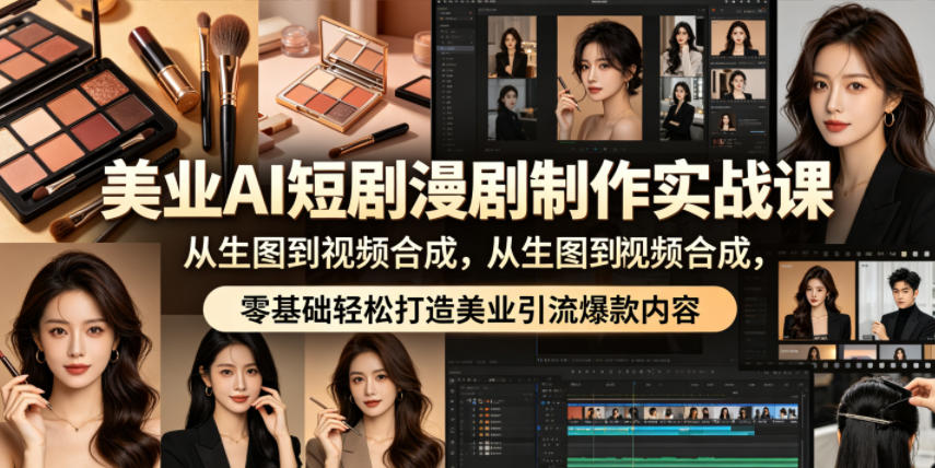 美业AI短剧漫剧制作实战课，从生图到视频合成，零基础轻松打造美业引流爆款内容-huitchan网创