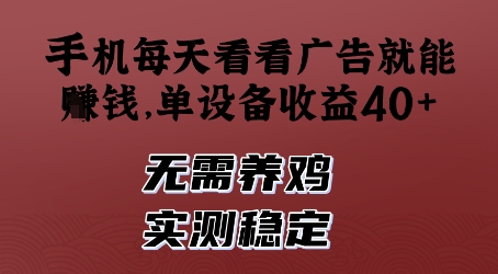 手机每天看看广告就能挣钱，单设备收益40+，无需养鸡，实测稳定【揭秘】-huitchan网创