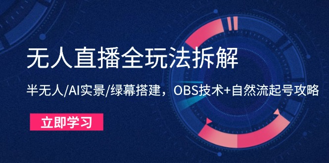 无人直播全玩法拆解：半无人/AI实景/绿幕搭建，OBS技术+自然流起号攻略-huitchan网创