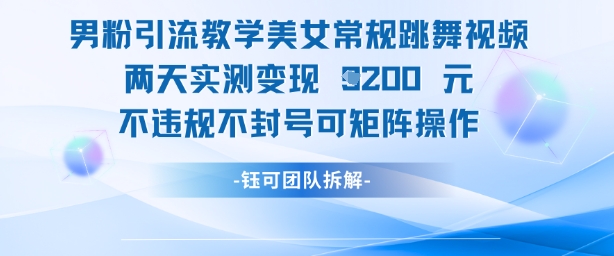 男粉引流教学美女常规跳舞视频两天实测变现1k+，不违规不封号可矩阵操作-huitchan网创