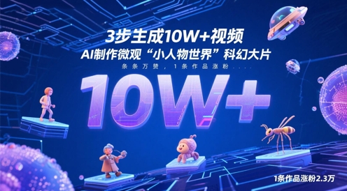 3步生成10W+视频，AI制作微观“小人物世界”科幻大片，条条万赞，1条作品涨粉2.3W-huitchan网创