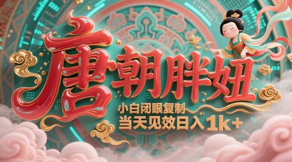 用AI克隆“唐朝胖妞”日更3条，平台疯狂推流，小白闭眼复制，当天见效，日入1k+-huitchan网创