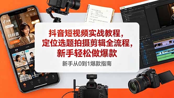抖音短视频实战教程，定位选题拍摄剪辑全流程，新手轻松做爆款-huitchan网创