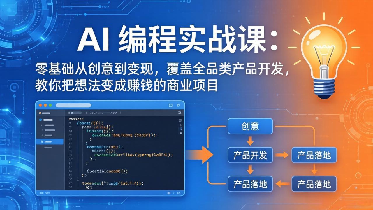 AI编程实战课-第三期-5月19更新：零基础从创意到变现，覆盖全品类产品开发，把想法变成赚钱项目-huitchan网创