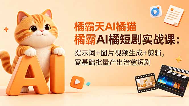 橘霸天AI橘猫短剧实战课：提示词+图片视频生成+剪辑，零基础批量产出治愈短剧-huitchan网创