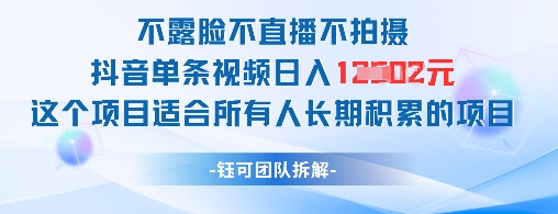 不露脸不直播不拍摄抖音单条视频日入1k+这个项目适合所有人长期积累的项目-huitchan网创