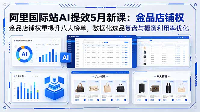 阿里国际站AI提效5月新课：金品店铺权重提升八大榜单，数据化选品复盘与橱窗利用率优化-huitchan网创
