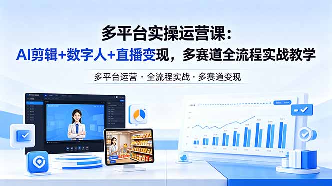 某团队多平台实操运营课-更新26年4月29：AI剪辑+数字人+直播变现，多赛道全流程实战教学-huitchan网创
