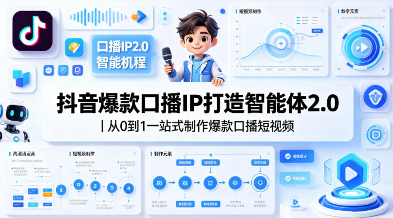 抖音爆款口播IP打造智能体2.0｜从0到1一站式制作爆款口播短视频-huitchan网创