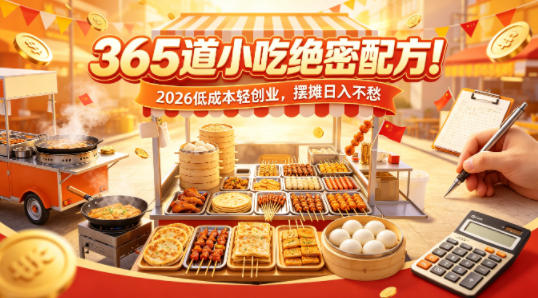 365道小吃绝密配方！2026低成本轻创业，摆摊日入不愁-huitchan网创