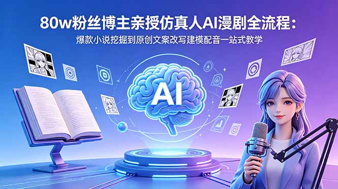 80w粉丝博主亲授仿真人AI漫剧全流程：爆款小说挖掘到原创文案改写建模配音一站式教学-huitchan网创