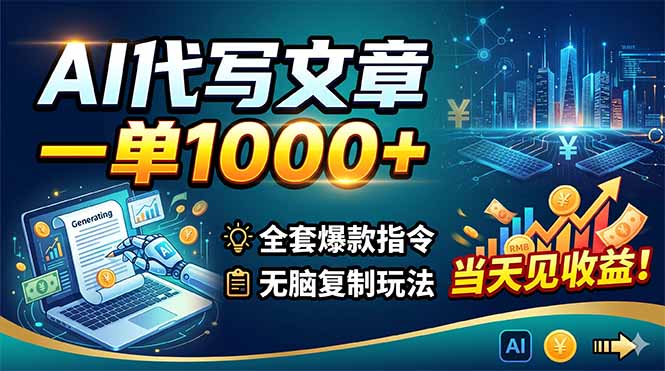 AI代写文章，一单1000+，全套爆款指令+无脑复制玩法，当天见收益！-huitchan网创