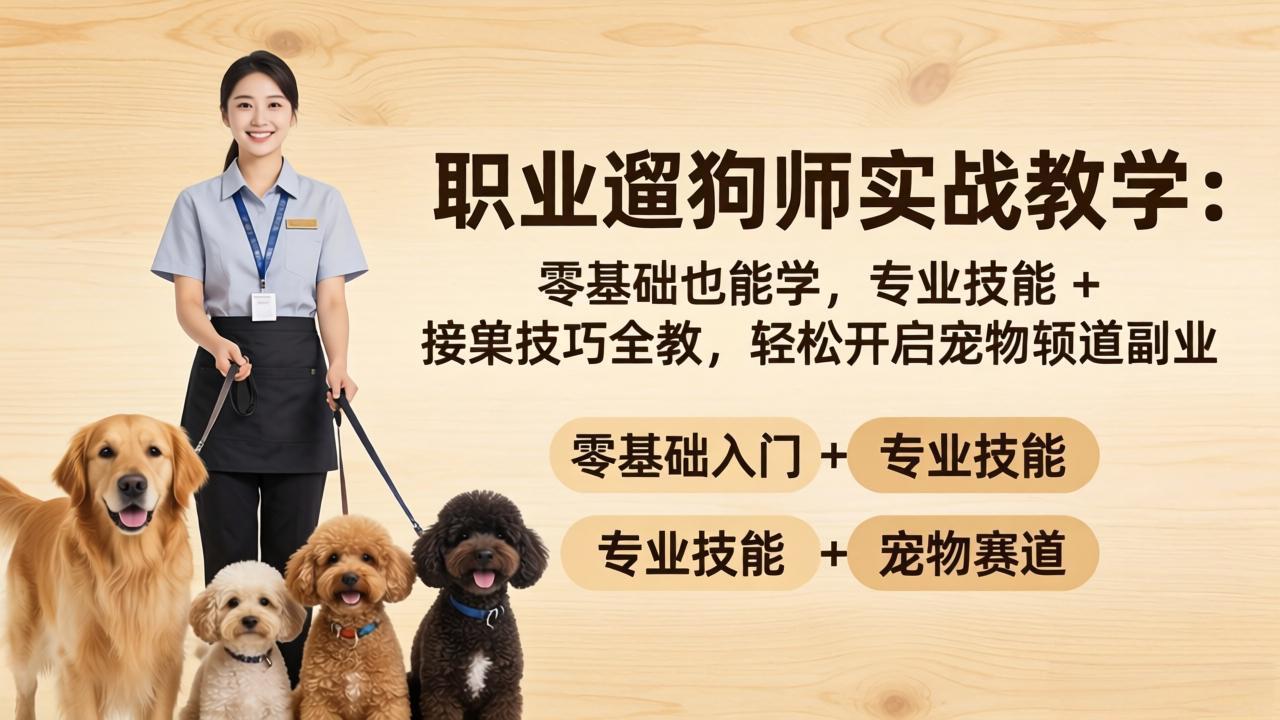 职业遛狗师实战教学：零基础也能学，专业技能 + 接单技巧全教，轻松开启宠物赛道副业-huitchan网创