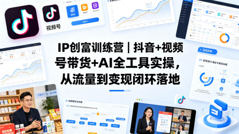 IP创富训练营｜抖音+视频号带货+AI全工具实操，从流量到变现闭环落地-huitchan网创