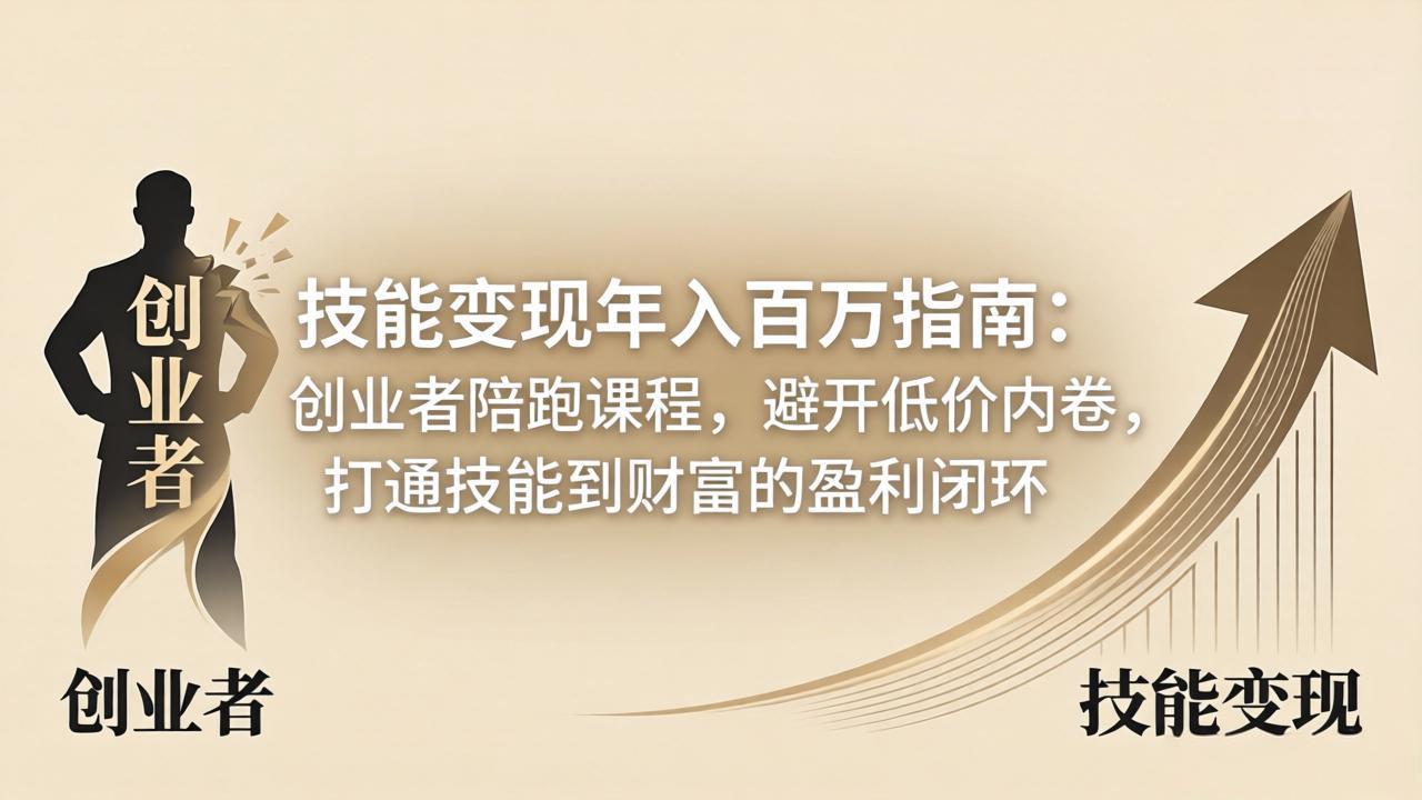 技能变现年入百万指南：创业者陪跑课程，避开低价内卷，打通技能到财富的盈利闭环-huitchan网创