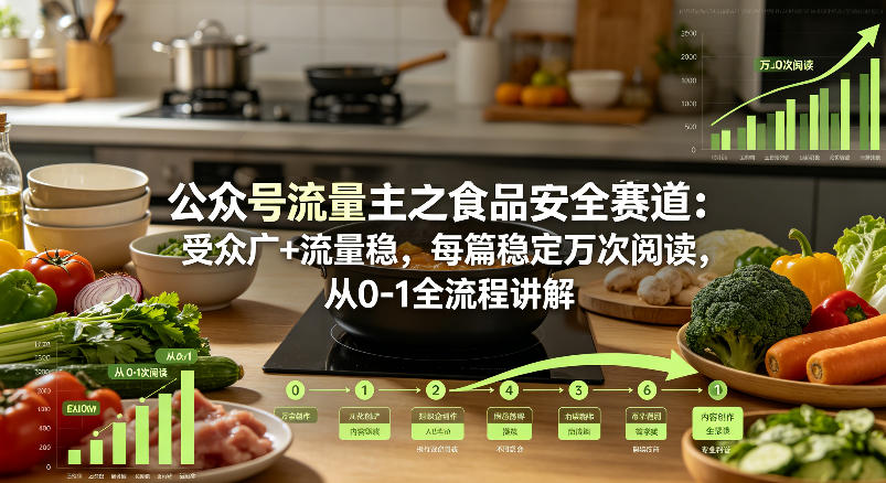 公众号流量主之食品安全赛道，受众广+流量稳，每篇作品稳定万次阅读，从0-1全流程讲解-huitchan网创