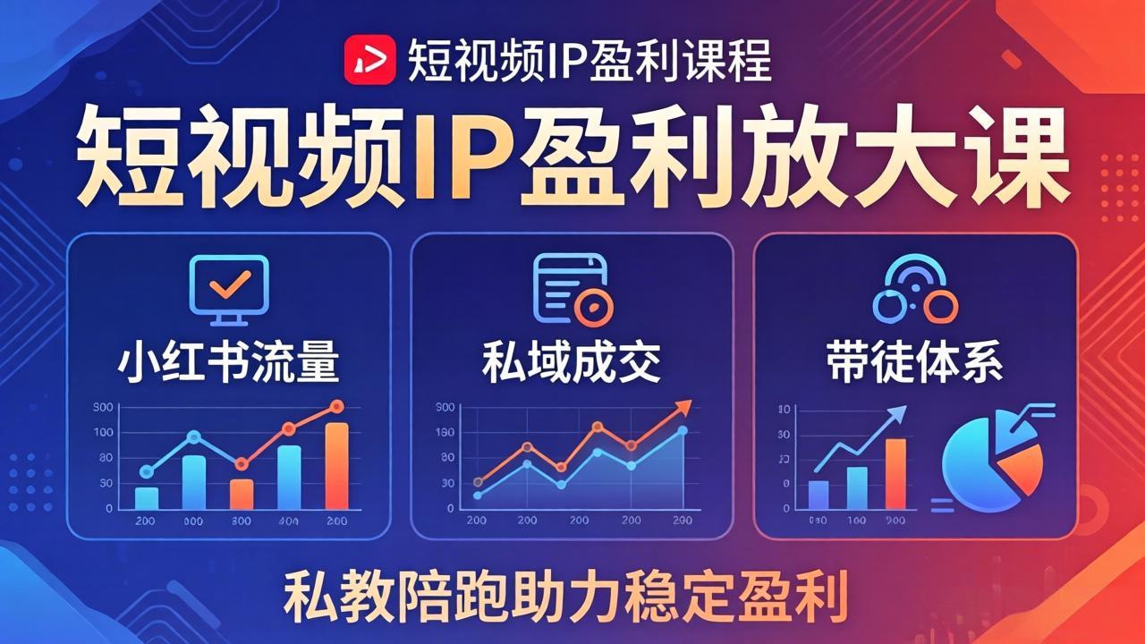 短视频IP盈利放大课：小红书流量+私域成交+带徒体系，私教陪跑助力稳定盈利-huitchan网创