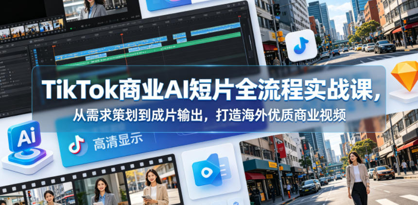 TikTok商业AI短片全流程实战课，从需求策划到成片输出，打造海外优质商业视频-FANGXZHAN网创