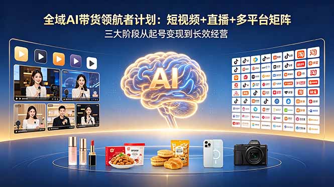 全域AI带货领航者计划：短视频+直播+多平台矩阵，三大阶段从起号变现到长效经营-FANGXZHAN网创