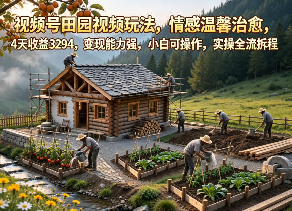 视频号田园视频玩法，情感温馨治愈，4天收益3294，变现能力强，小白可操作，实操全流程拆解-FANGXZHAN网创