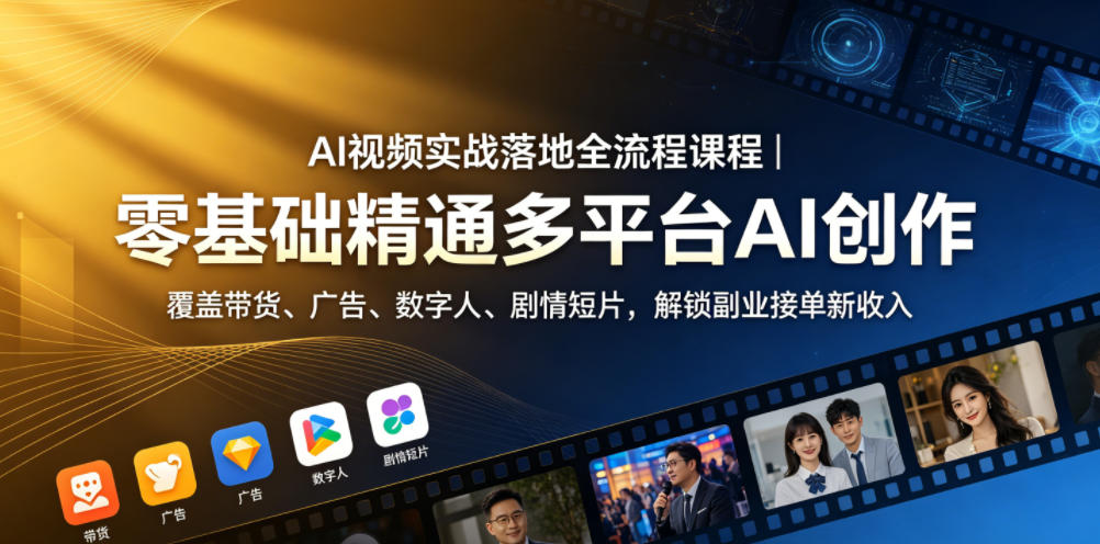 AI视频实战落地全流程课程｜零基础精通多平台AI创作，覆盖带货、广告、数字人、剧情短片，解锁副业接单新收入-FANGXZHAN网创