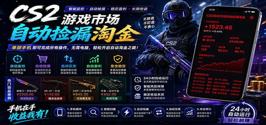 CSGO挂机捡漏项目通过利用游戏饰品交易机制，结合薄凉软件辅助捡漏，实现盈利-FANGXZHAN网创