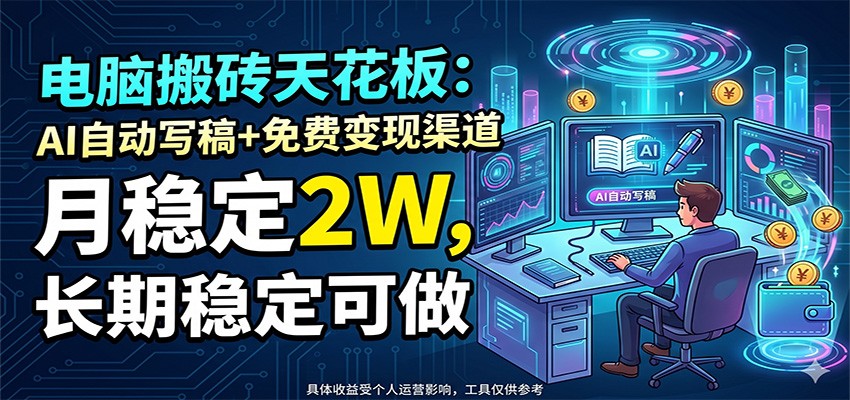 电脑搬砖天花板：AI自动写稿+免费变现渠道，月稳定2W，长期稳定可做-FANGXZHAN网创