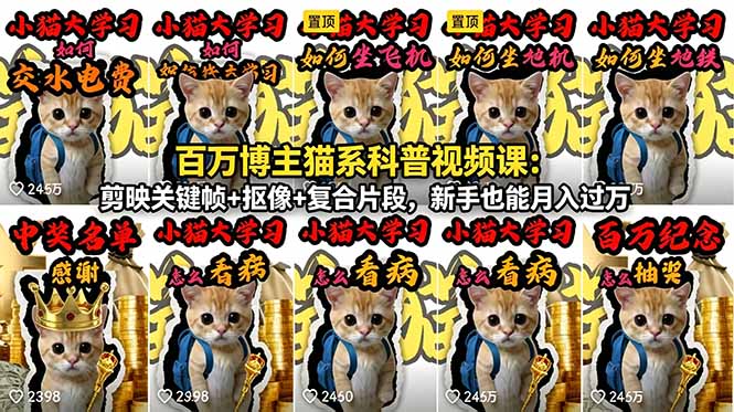 百万博主猫系科普视频课：剪映关键帧+抠像+复合片段，新手也能月入过万-FANGXZHAN网创