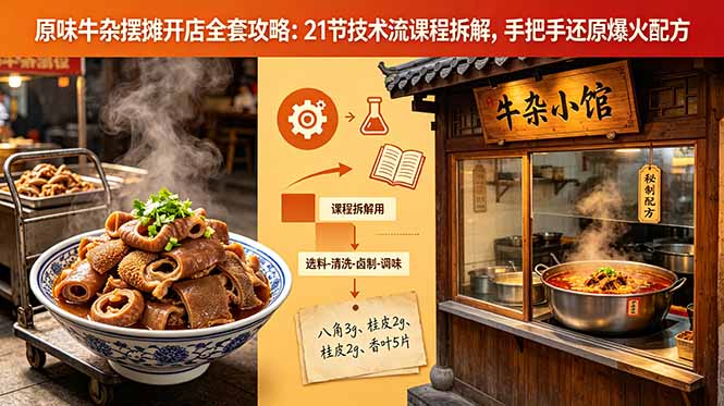 原味牛杂摆摊开店全套攻略：21节技术流课程拆解，手把手还原爆火配方-FANGXZHAN网创