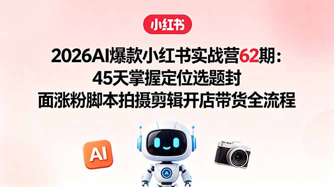 2026AI爆款小红书实战营62期：45天掌握定位选题封面涨粉脚本拍摄剪辑开店带货全流程-FANGXZHAN网创